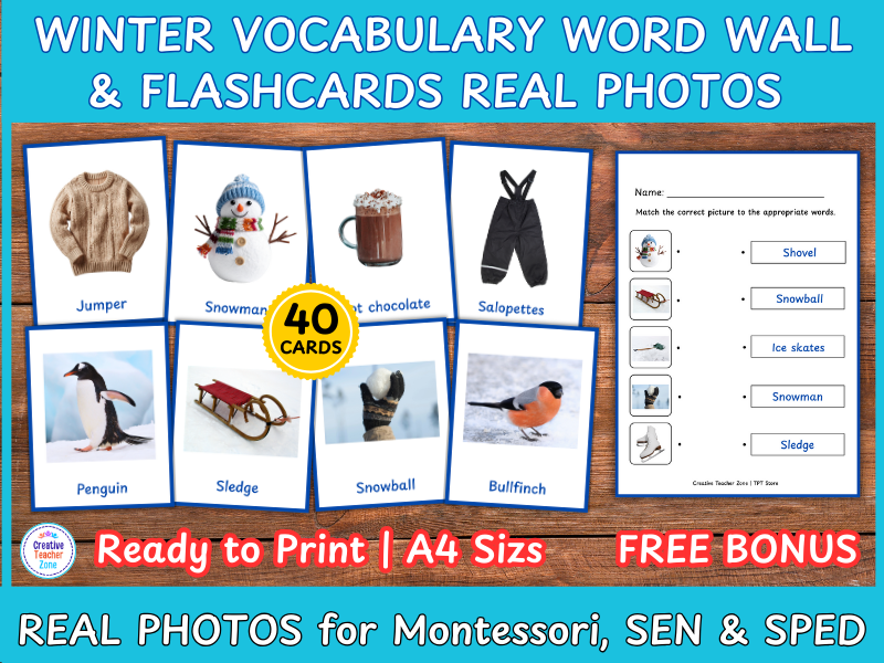 Winter Vocabulary Flashcards | Real Photos
