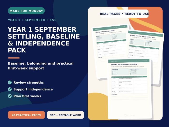 Year 1 September Settling, Baseline & Independence Pack