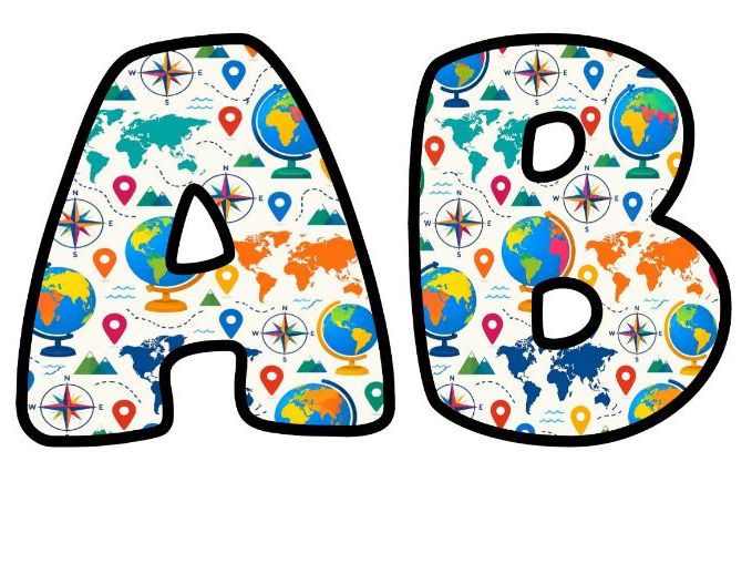 Globes Maps and Compasses Bubble Letters | Geography Topic Bulletin Board Letters