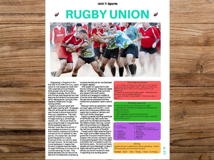 Rugby - English & ESL Reading w/ FULL lesson plan. No Prep!! :)