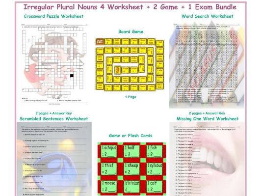 Irregular Plural Nouns 4 Worksheet-2 Game-1 Exam Bundle | Teaching