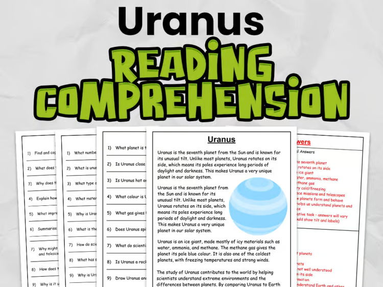 Uranus Reading Comprehension for Gr 3 - 5: No Prep Space Activity