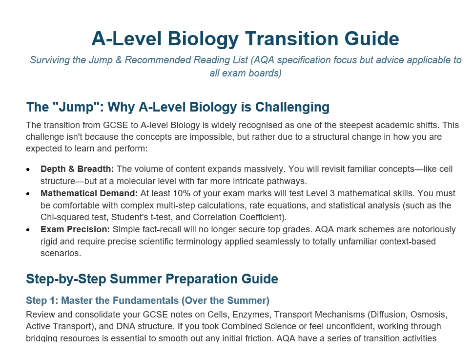 GCSE to A Level Biology Summer resources | Teaching Resources