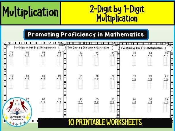 2-Digit by 1-Digit Multiplication Worksheets Math Problems