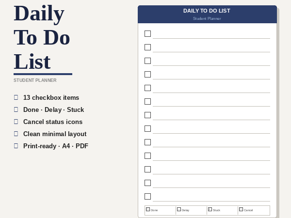 Daily To Do List for Students | Printable Student Planner Template