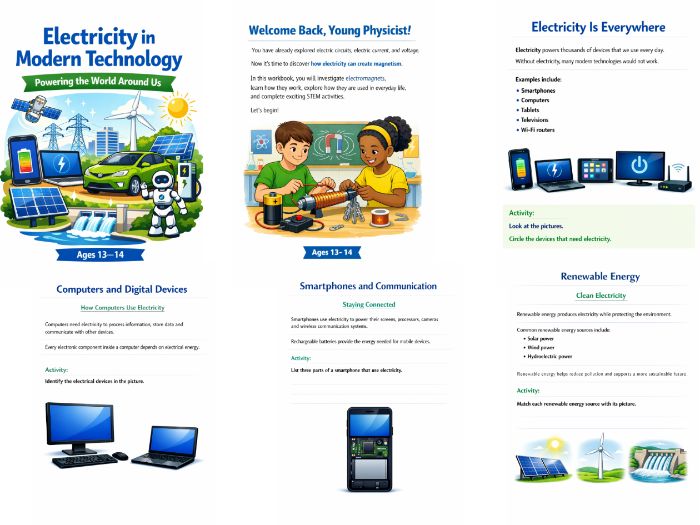 Electricity in Modern Technology KS3 Physics Activities, STEM Worksheets & Printable PDF