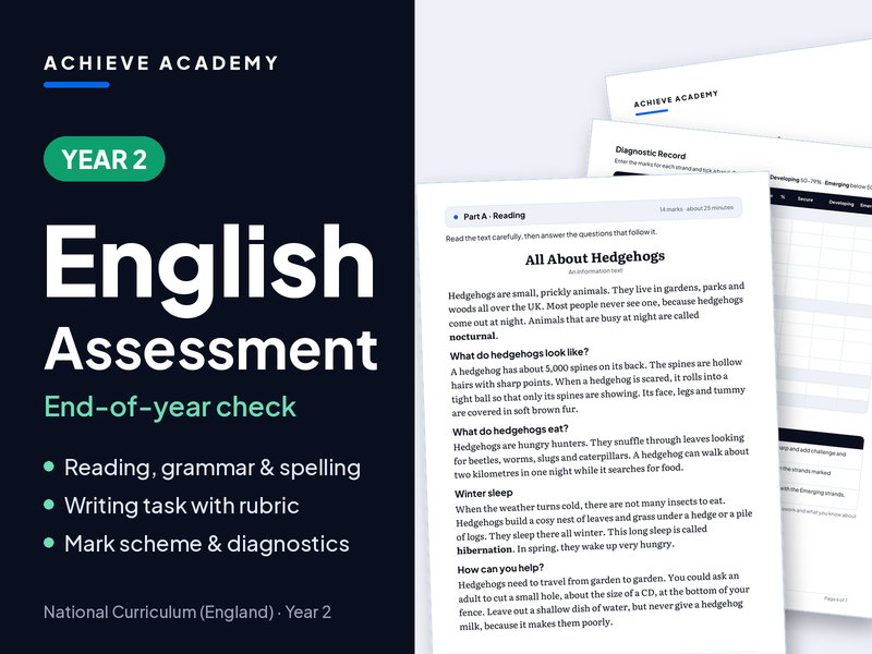 Year 2 English Assessment – Reading, GPS, Spelling & Writing with Mark Scheme