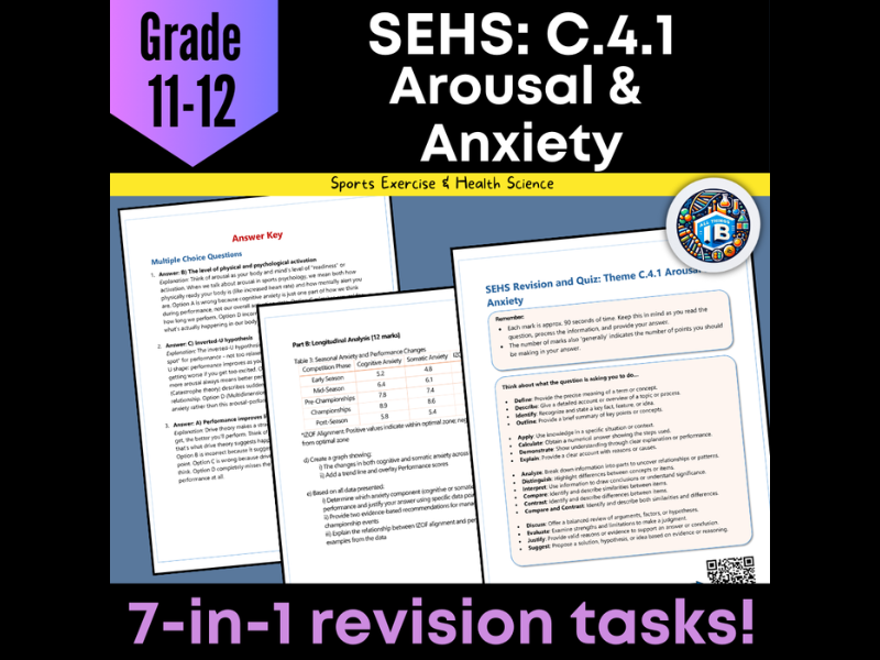 IB DP Sports Science (SEHS): C4.1 Arousal & Anxiety – Quiz & Revision Worksheets 2026