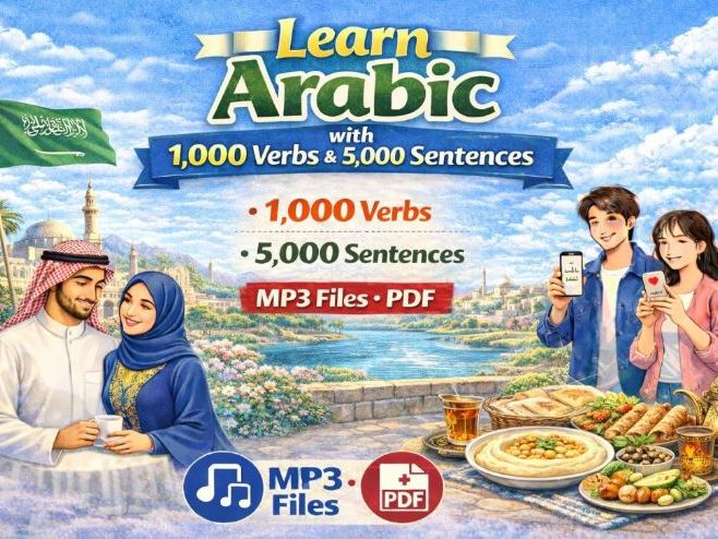 Learn Arabic with 1,000 Verbs, Conjugation, 5,000 Sentences(MP3 & PDF)