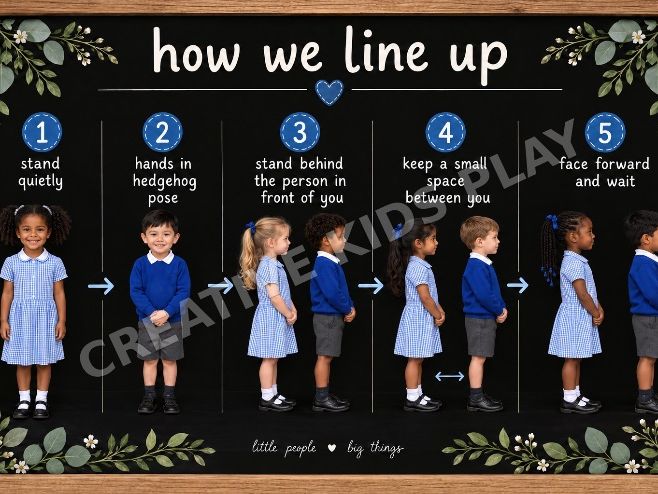 EYFS Toileting, Lining Up  and hand washing visual aid - blue uniform