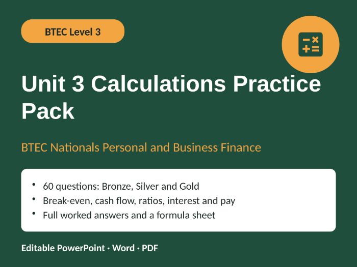 BTEC Nationals Unit 3 Finance Calculations: 60 Questions with Worked Answers