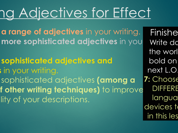 Adjectives and Sentence Types for Effect (Middle-Lower Ability): Two full lessons - AQA A05 and AO6