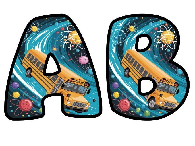 Atomic Adventure Bus Alphabet Lettering Set | Classroom Display | Upper & Lowercase, 0-9