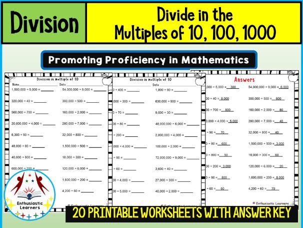 Division by Multiples of 10, 100 & 1000 Worksheets Math Problems