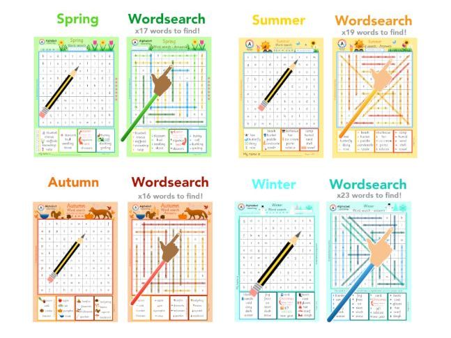 Wordsearches Seasons and Months x5