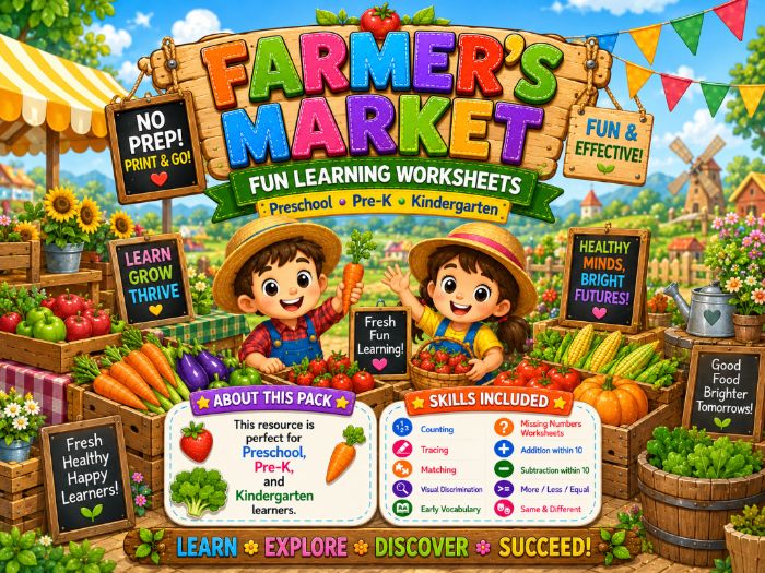 Farmers Market Worksheets for Preschool & Kindergarten | Counting, Tracing & Math Activities