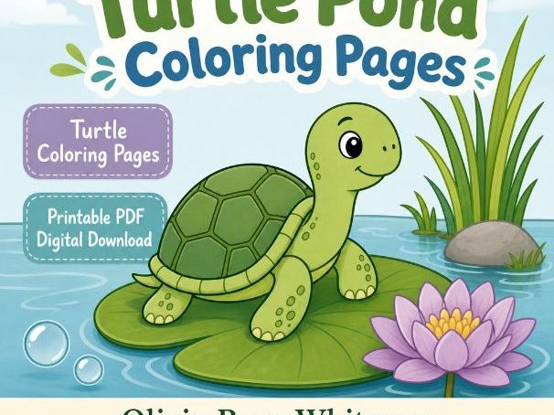 Turtle Pond Coloring Pages | Turtle Coloring Pages | Printable PDF | Digital Download