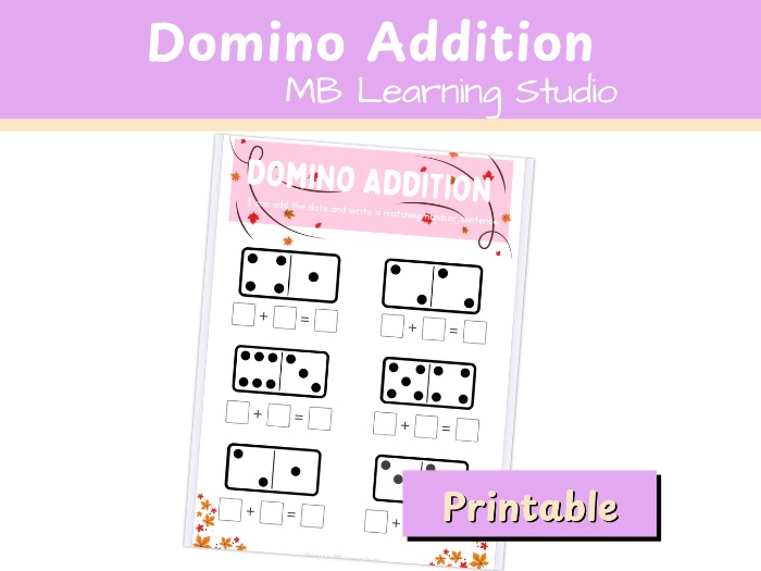 Autumn / Fall Domino Addition Worksheet – Count and Write the Number Sentence
