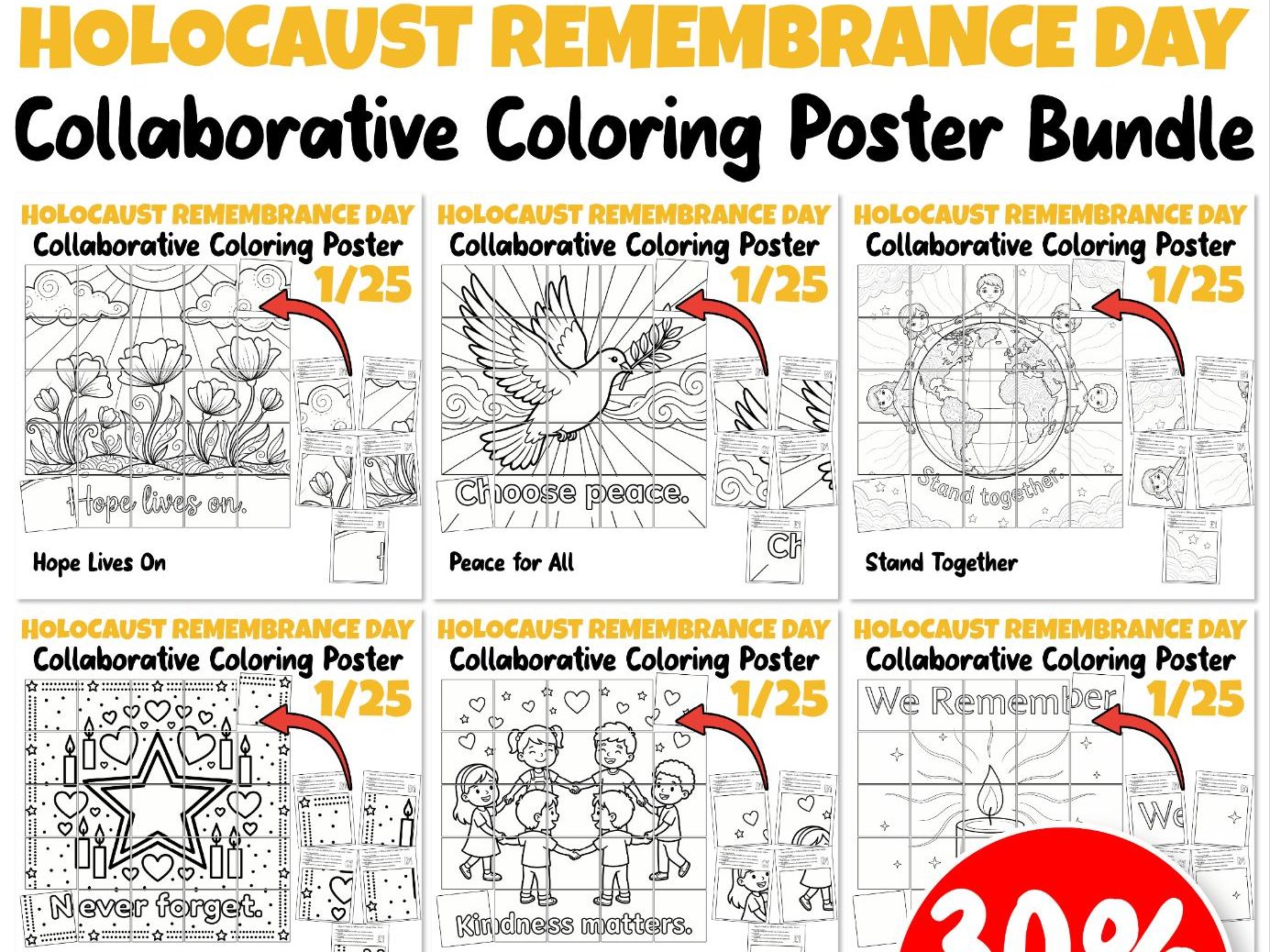 Holocaust Remembrance Day Collaborative Coloring Posters Bundle