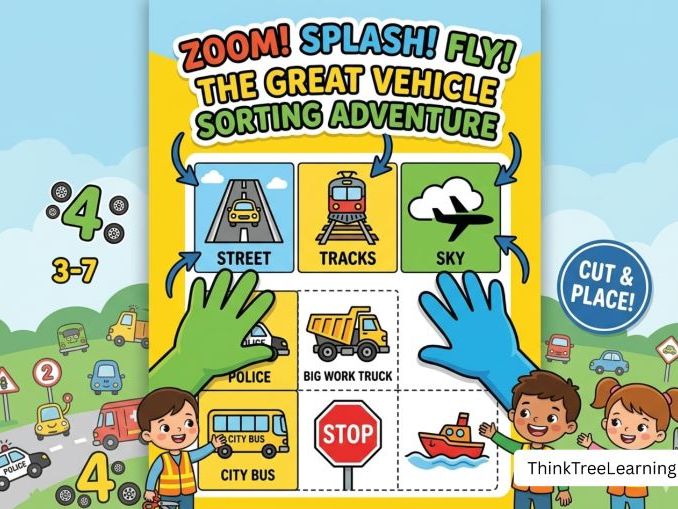 Transportation Sorting Game: Land Air Sea & Wheel Counting Activity