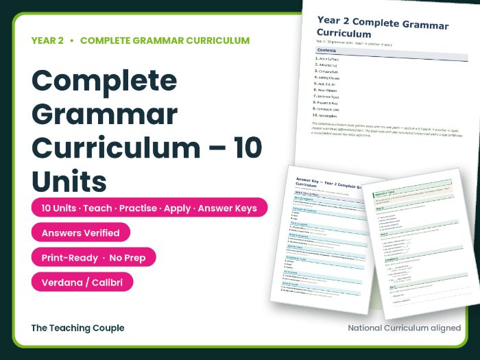 Year 2 Complete Grammar Curriculum – 10 Units + Answer Keys