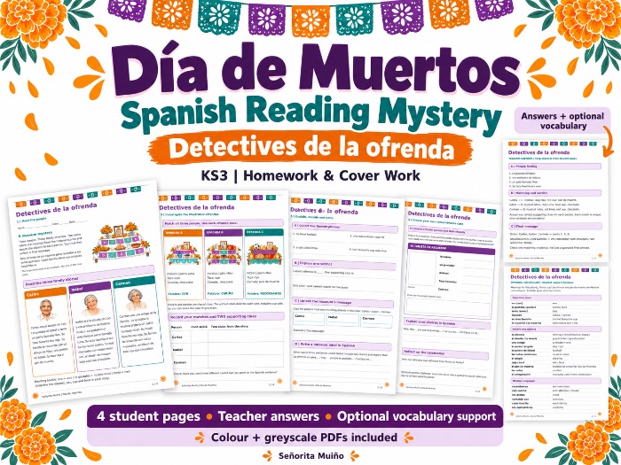 Día de los Muertos Spanish Reading Mystery | KS3 Ofrenda Detectives