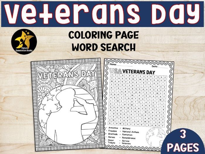 Veterans Day Activities 2nd Grade Word Search Coloring Page Worksheets November