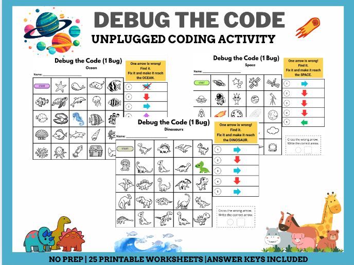 Debug the Code Worksheets | Unplugged Coding Activities for Kids