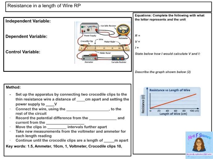 RESISTANCE OF A WIRE REQUIRED PRACTICAL WORKSHEET