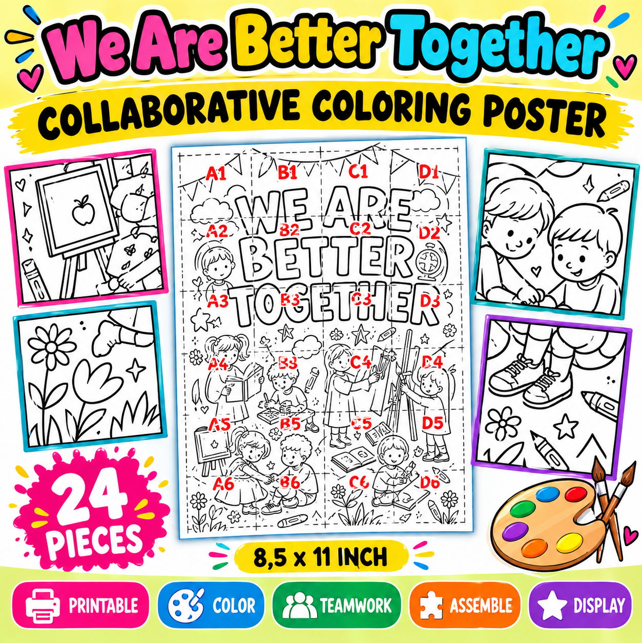 Collaborative Coloring Poster Bundle | Classroom Community, Teamwork & Bulletin Board