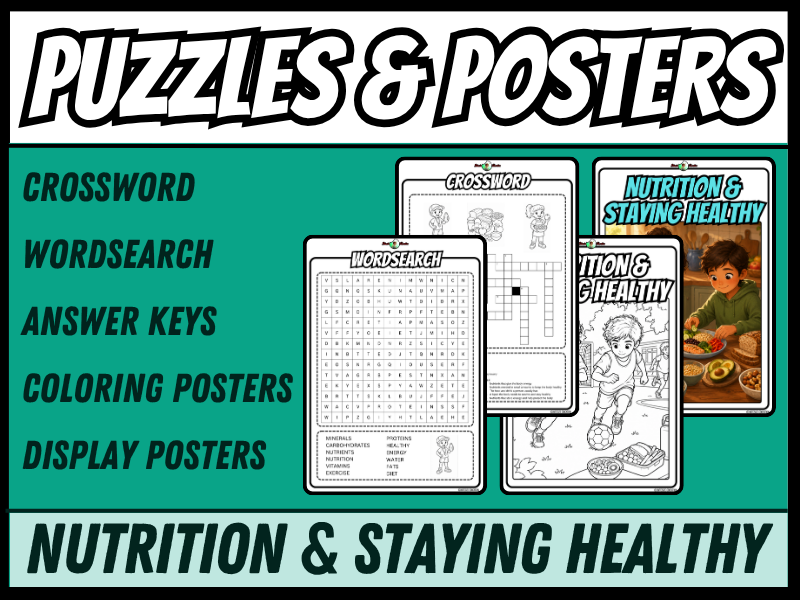 Nutrition & Staying Safe | Crossword, Wordsearch, Colouring Posters | Year 3 ad 4