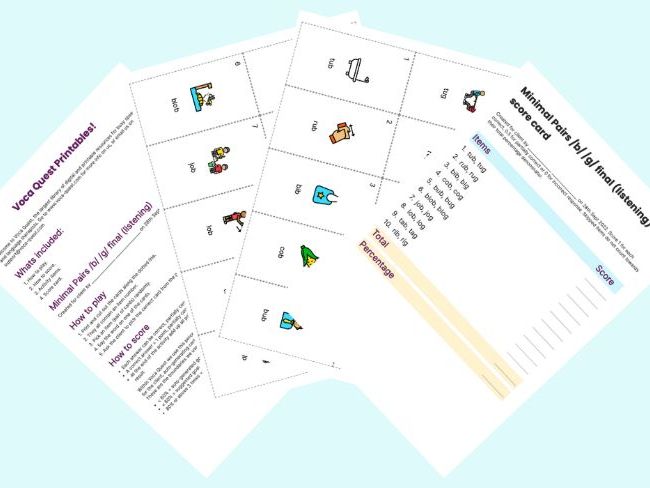 Minimal Pairs /b/ /g/ final - Voca Quest Printable