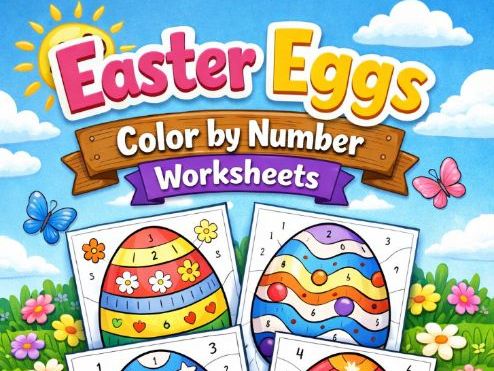 Easter Eggs Color by Number Worksheets