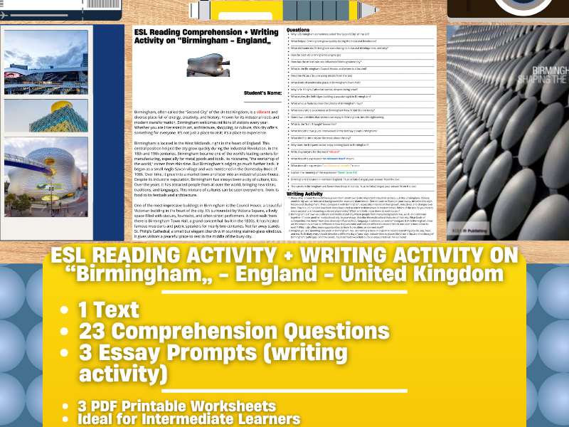 ESL Reading Comprehension + Writing Activity - Birmingham - England - UK
