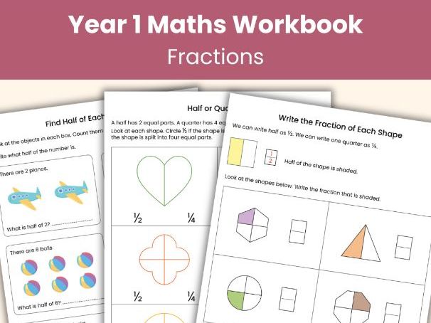 Year 1 Maths Workbook | Fractions | Printable Worksheets