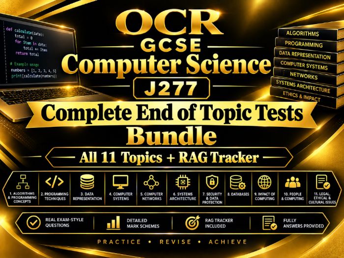OCR GCSE Computer Science J277 | Complete End of Topic Tests Bundle | All 11 Topics + RAG Tracker
