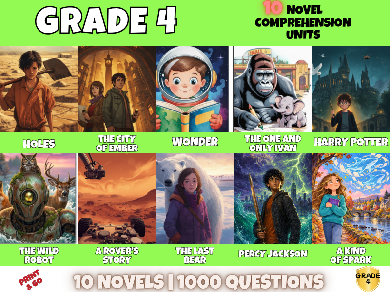 Year 4 Novel Reading Comprehension Bundle | 10 Units | 1000 Questions & Answers | PDF
