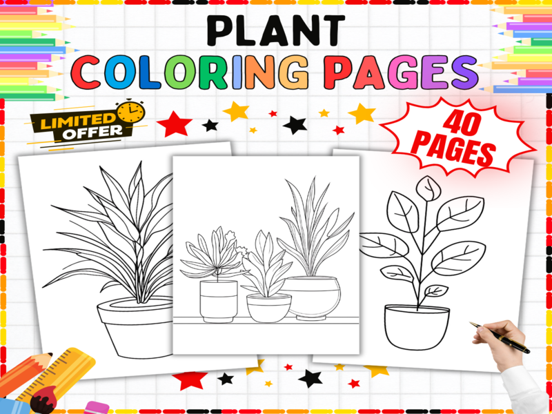 Plant Coloring Pages | Houseplant Printables for Kids | Botanical Art Worksheets for Classroom