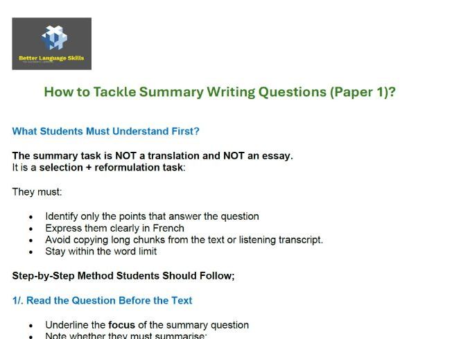 How to tackle French A-Level Paper 1 Summary Writing Question