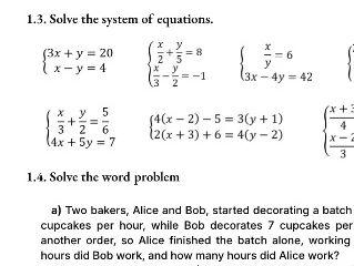 Advanced systems of equations worksheet featuring substitution, elimination, complex fractions, and