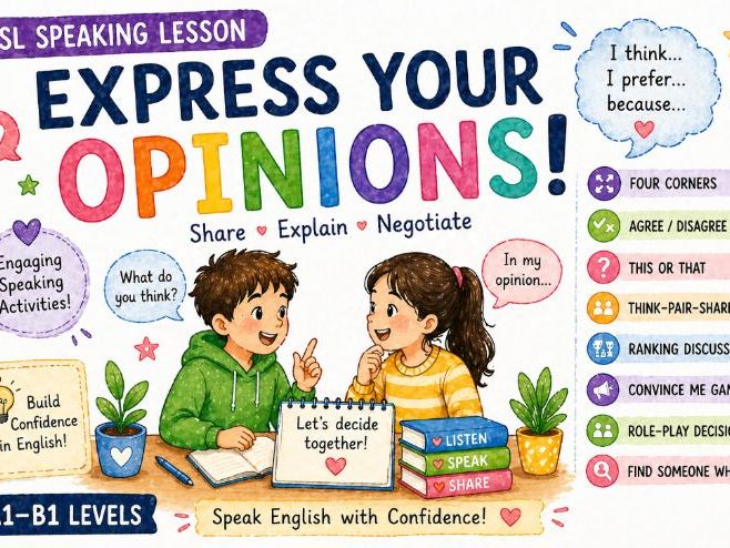 Express Your Opinions & Preferences– ESL Speaking Lesson (A1–B1)