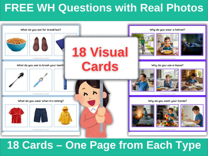 Free WH Questions Real Photo Cards