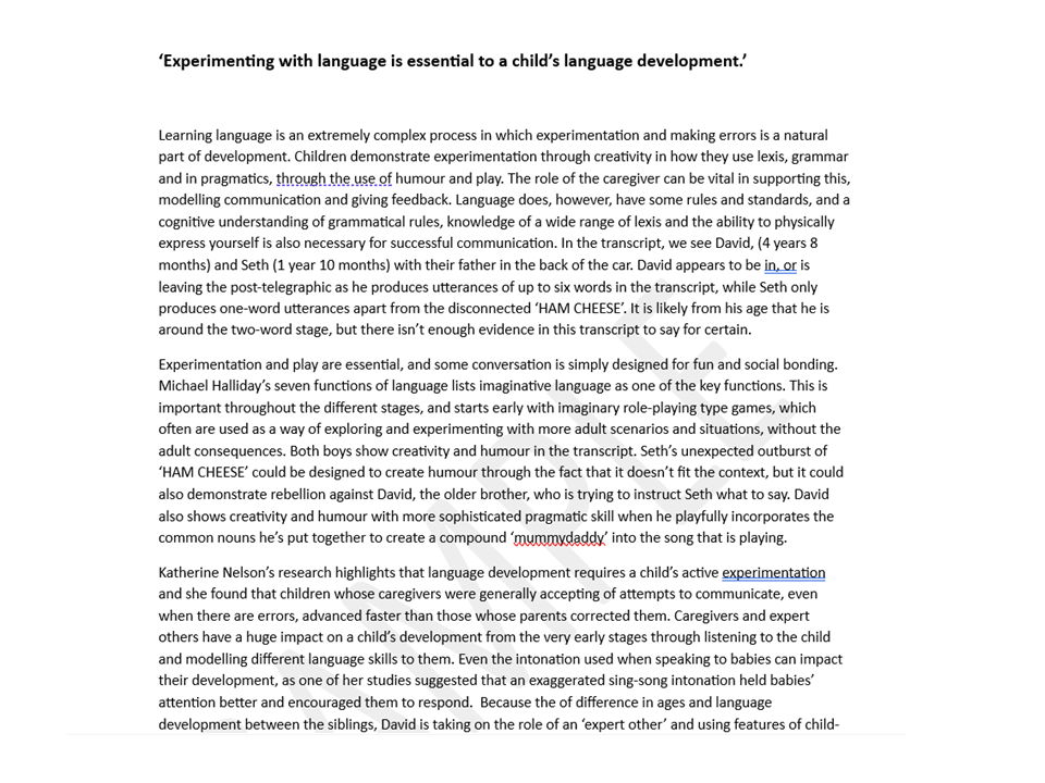 Child Language Acquisition Example Essay (2025 Past Paper)