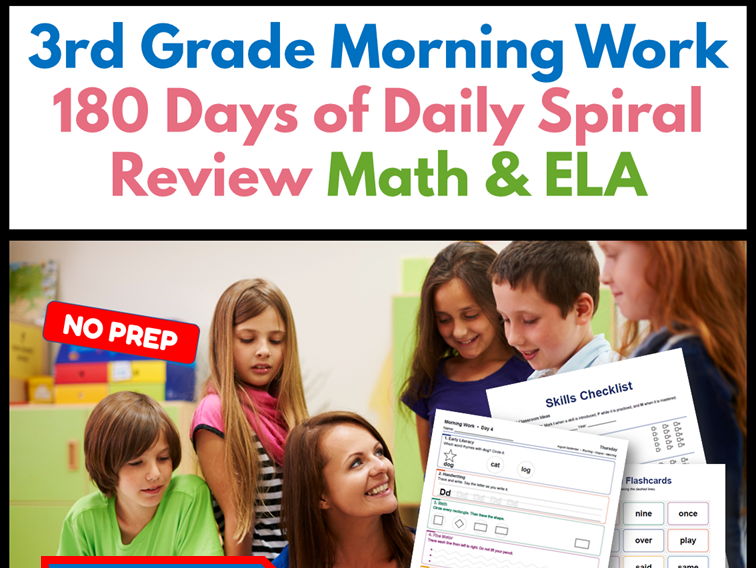 3rd Grade Morning Work | 180 Days Daily Spiral Review | Math & ELA | 1st Quarter