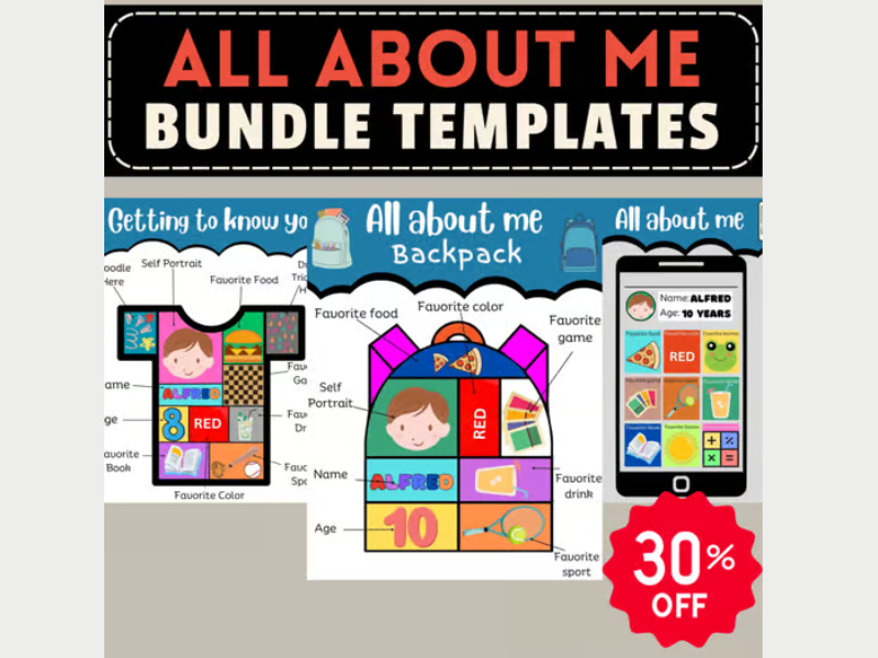 Back to School Self-Expression Bundle: All About Me Templates: Phone, T-shirt...