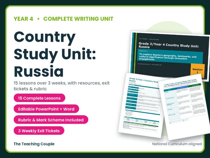 Country Study Unit: Russia | Year 4 English Unit | 15 Complete Lessons + Resources