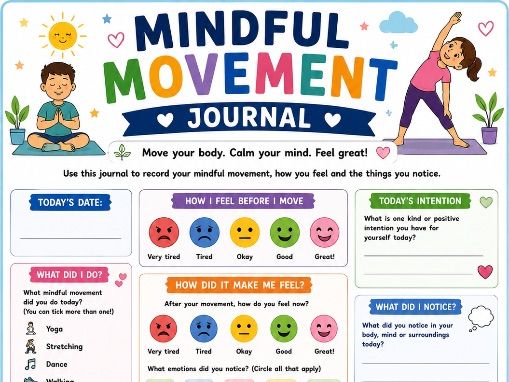 Mindful Movement Journal | PE Wellbeing Worksheet | Mindfulness & Physical Activity Reflection |