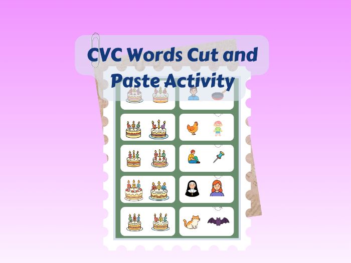 CVC Word Matching Cut and Paste Activity