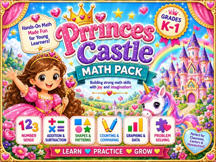 Princess Math Worksheets | Kindergarten & 1st Grade Math Activities | No Prep Math Pack
