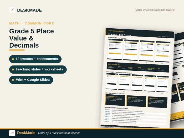 Grade 5 Place Value & Decimals Complete Unit | 12 Lessons | CCSS 5.NBT